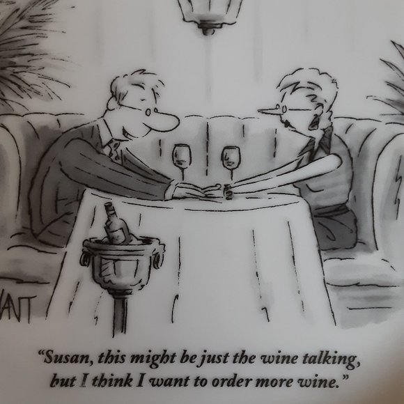 RESTORATION HARDWARE/New Yorker wine cartoon plate - Picture 2 of 4